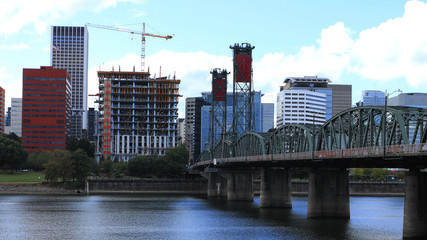 Portland, Oregon on a fine sunny day by a bridge