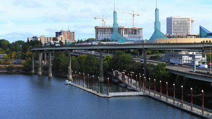 Portland, Oregon with highway by the Willamette River