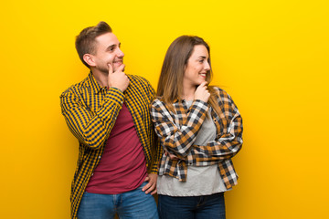 Couple in valentine day looking to the side