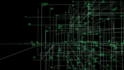 Obraz premium 3d render abstract digital network with numbers or digits. Technology concept with straight lines and wireframe