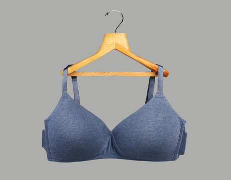 Lady's Blue Bra Isolated on Hanger
