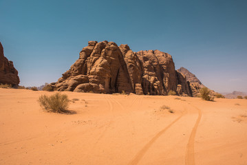 Fototapeta na wymiar Rocks and desert. Wadi Rum, Jordan