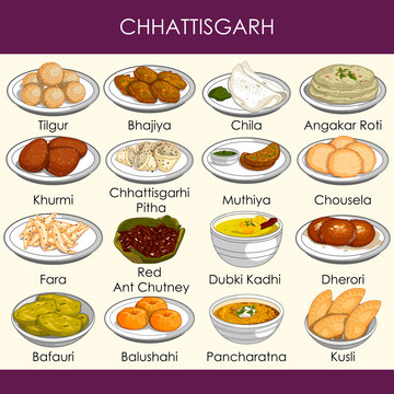 illustration of delicious traditional food of Chhattisgarh India