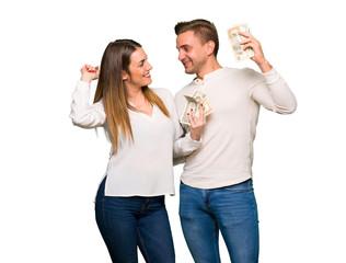 Couple in valentine day taking a lot of money