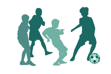 Fototapeta na wymiar vector green silhouettes of boys playing soccer or football