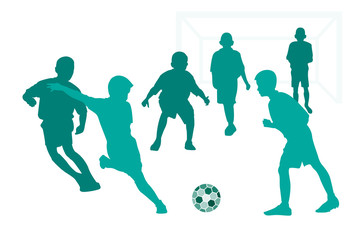 Fototapeta na wymiar vector silhouettes of boys playing soccer or football