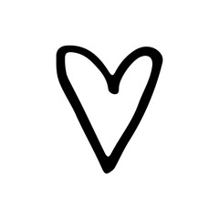Cute cartoon hand drawn heart icon. Sweet vector black and white heart icon. Isolated monochrome doodle heart icon on white background.