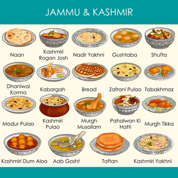 illustration of delicious traditional food of Jammu and Kashmir India