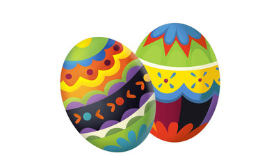 cartoon happy easter scene with colorful easter eggs set on white background - illustration for children