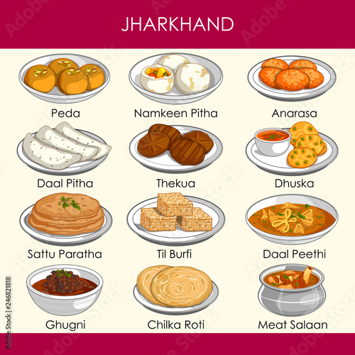 "illustration of delicious traditional food of Jharkhand India" Stock Food Chart Of Jharkhand