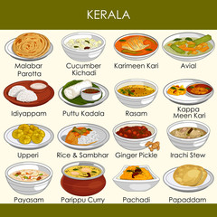 illustration of delicious traditional food of Kerala India