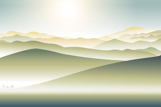 mountains landscape with lonely house foothill  abstract illustration background