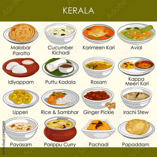 "illustration of delicious traditional food of Kerala India" Stock