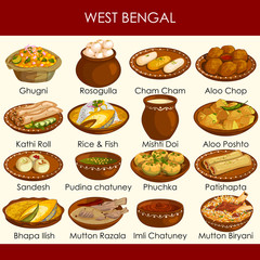 illustration of delicious traditional food of West Bengal India