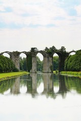 aqueduct, Maintenon, river, water, architecture, old, landscape, stone, ancient, france, arch, nature, roman, landmark, historic, reflection, history,