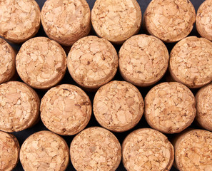 champagne wine corks texture background close-up.Flat lay