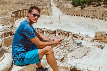 Tourist in ancient Jerash , Jordan