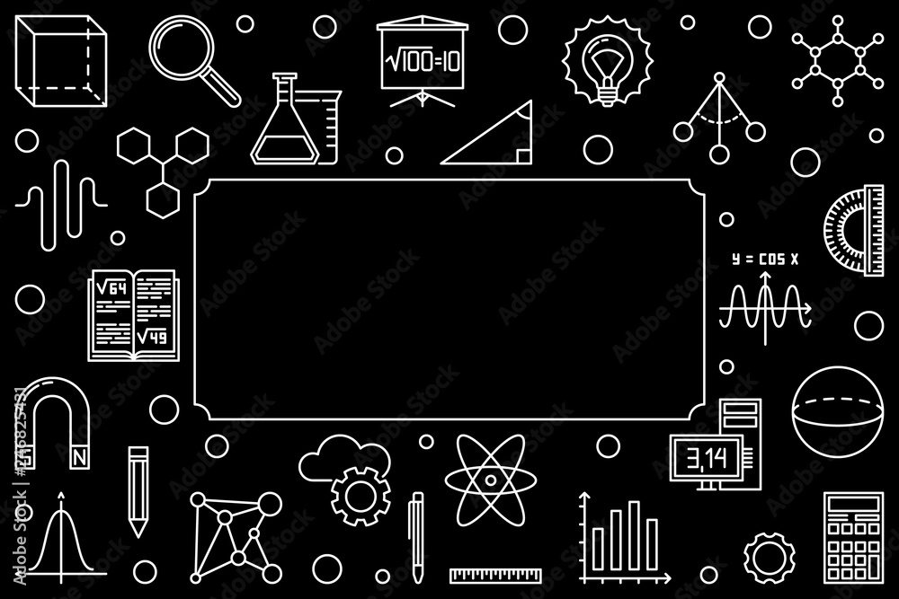 Poster stem horizontal frame with place for your text. vector concept linear illustration on dark backgroun