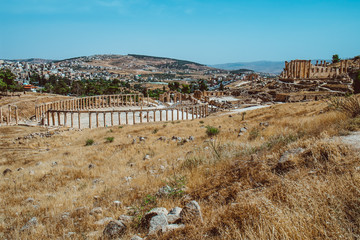 Fototapeta na wymiar the architecture of the Roman Ruins of Jerash in the north of Amann in Jordan in the middle east. Jordan, Jerash, 2018