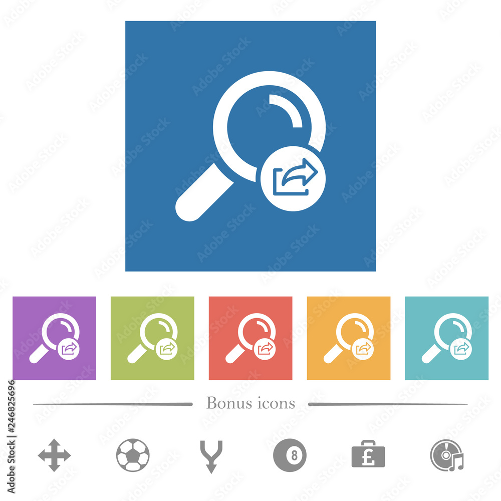 Aufkleber export search results flat white icons in square backgrounds