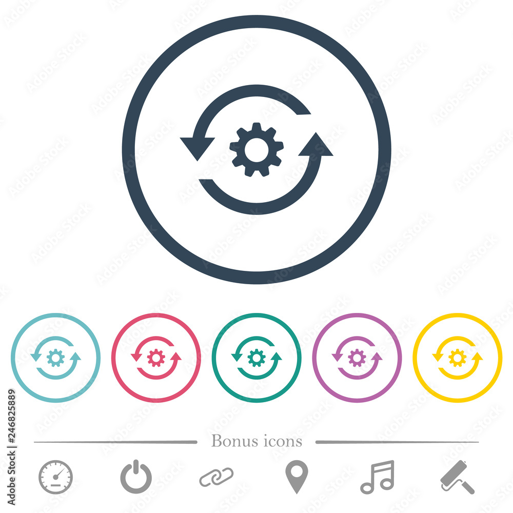 Poster refresh settings flat color icons in round outlines