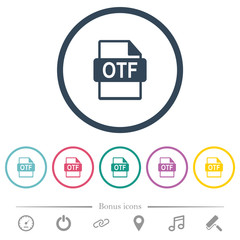 OTF file format flat color icons in round outlines