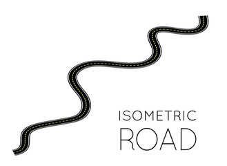 Isometric highway, curved road with markings. 3D vector illustration on white