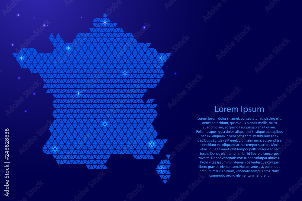 Aufkleber france map abstract schematic from blue triangles repeating pattern geometric background with nodes 