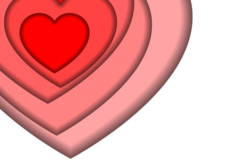 Heart love symbol for Valentine's day from red, white and pink paper cut layers  with shadows for banner, poster, greeting card. Vector illustration.