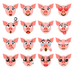 Pink cute pig Emoji Emoticon Expression. Funny cute piggy