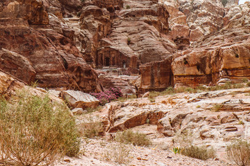 The Lost City of Petra with famous Al-Khazneh (The Treasury) and The Motastery.