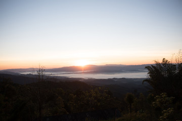 Obraz premium Mountain range in the morning, Silhouette layer mountain