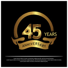 Forty five years anniversary golden. anniversary template design for web, game ,Creative poster, booklet, leaflet, flyer, magazine, invitation card - Vector