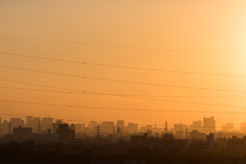 郊外から見る東京の夕焼け