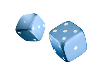 Casino blue dice isolated on white background. Online casino dice cubes gambling design. 3d casino element. Vector illustration.