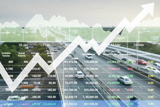 Business finance stock index background of successful  investment on transportation business and tourist industry with graph and chart background.