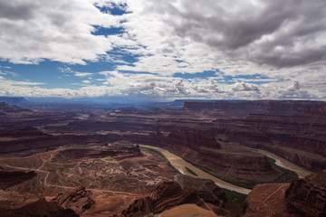 Fototapeta na wymiar Dead Horse Point, winding Colorado river & canyons aerial view
