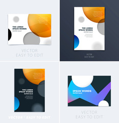 Set of Design of brochure smooth soft template. Creative abstract, annual report, horizontal cover, flyer in A4 with colourful round shapes for branding, exhibition. Business vector presentation.