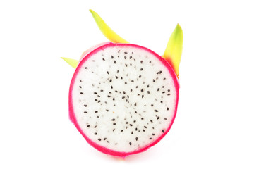 Ripe red dragon fruit on white background, for health