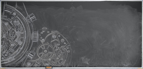 Chalk drawing of a watch on blackboard