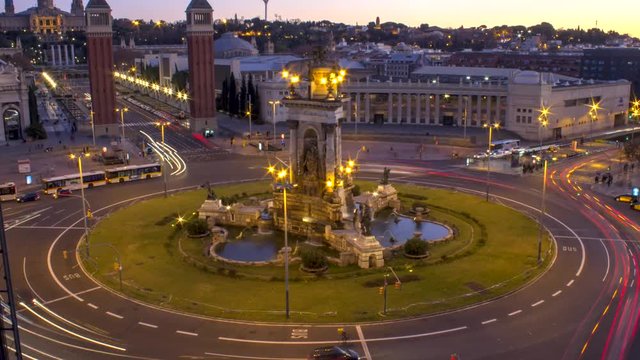 Barcelona day to night time-lapse, Pla&radic;&szlig;a d'Espanya