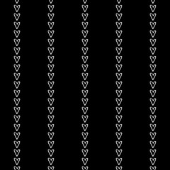 Abstract stripe pattern with hand drawn doodle hearts. Cute vector black and white stripe pattern. Seamless monochrome vertical stripe pattern for fabric, cards, wrapping paper and web backgrounds.