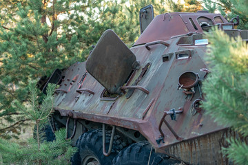 abandoned radioactive military armored vehicles that participated in the liquidation of the...