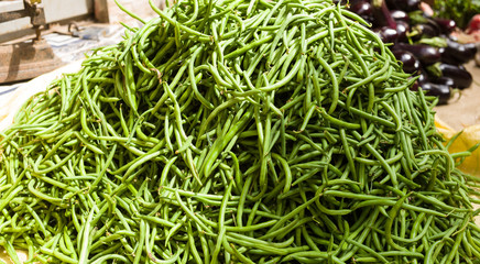Fresh Green string beans piled a hill