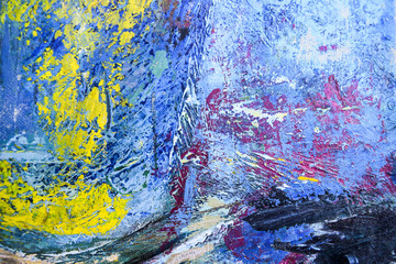 The texture of a picturesque picture. Canvas with the oil paint applied on it in different combinations of colors.