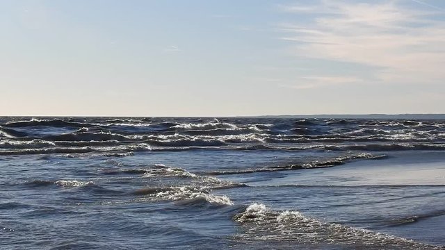 Ocean Waves Against Clearn Light Blue Sky Background 002