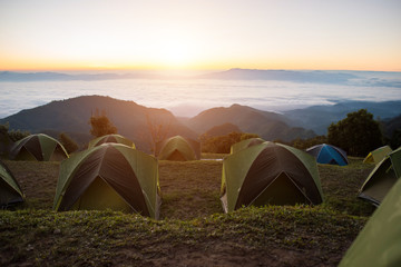 Morning Camping in the mountain background