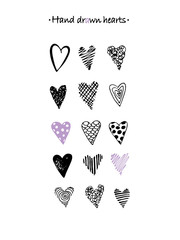 Hearts hand drawn set. Beautiful elements for your design. 