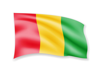 Fototapeta premium Waving Guinea flag on white. Flag in the wind.