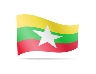 Waving Myanmar flag in the wind. Flag on white vector illustration